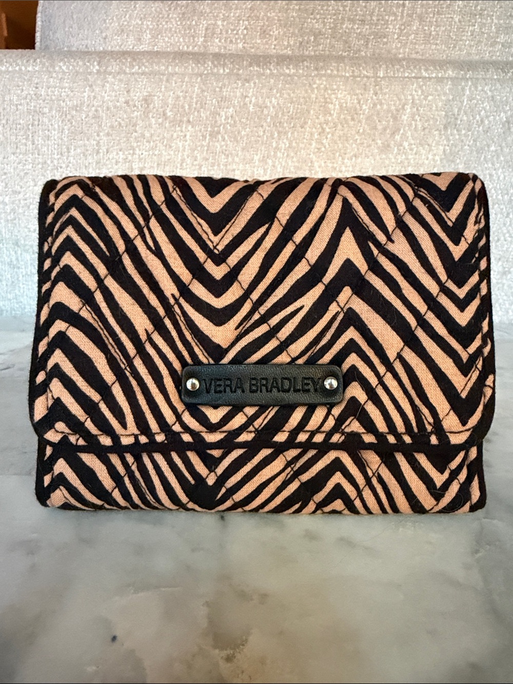 Vera Bradley Tan and Black Zebra-Print Wallet Foldover Fold EUC
